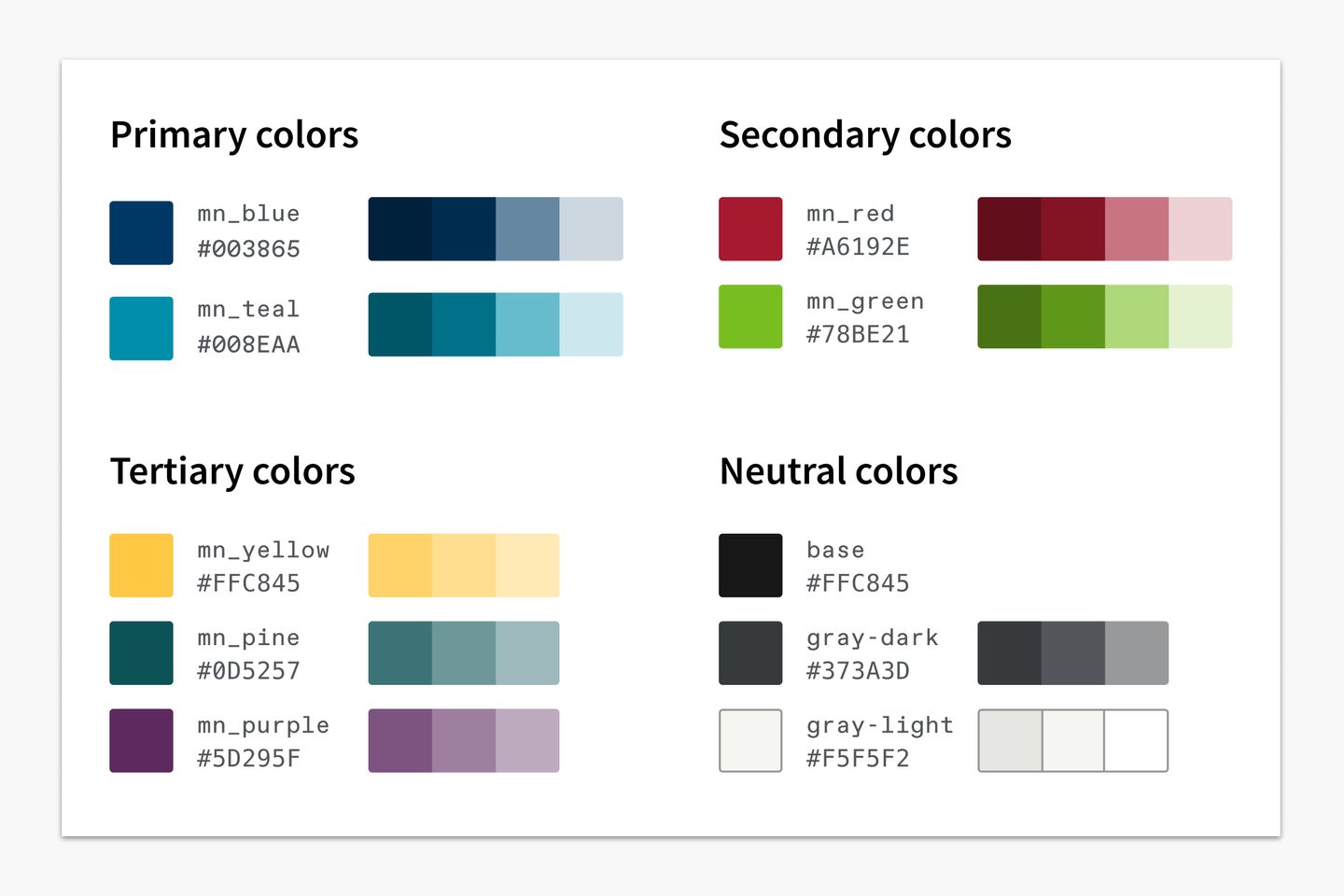 Color palette that includes primary, secondary, tertiary, and neutral colors