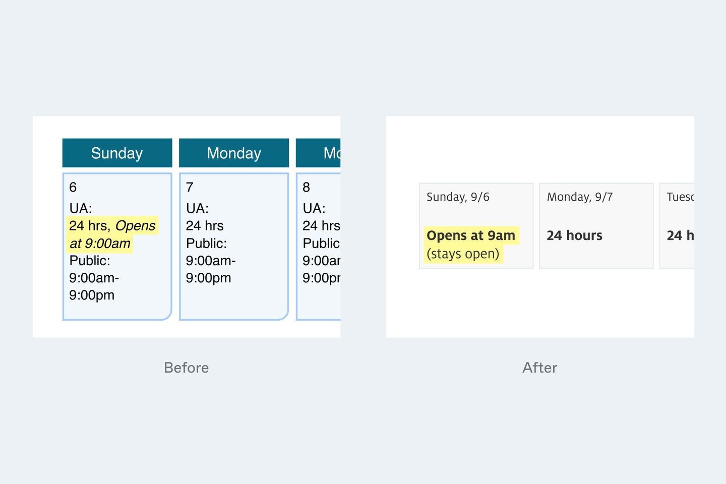 Library hours page wireframes